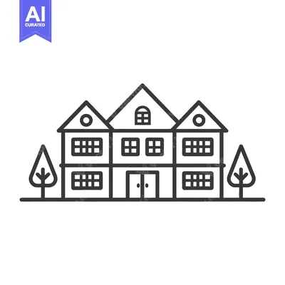 Aset premium populer: A simple line drawing of a two story building with trees