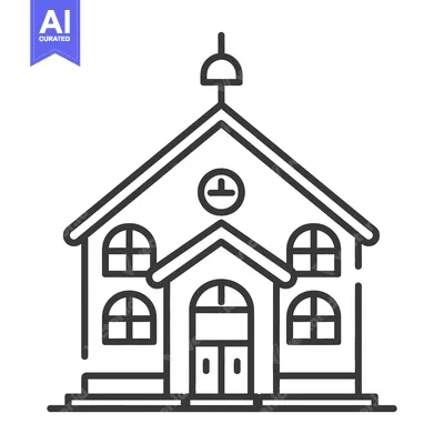 An illustrated simple outline drawing of a building with arches