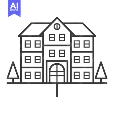 Premium design asset: A simple line drawing of a large multi story building