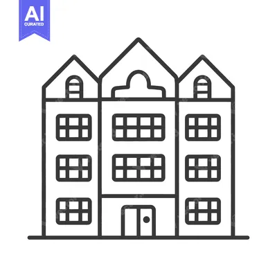 Aset premium populer: An outlined drawing of a building with multiple windows and a door