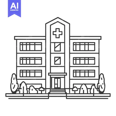 Premium design asset: A simple black and white illustration of a hospital building
