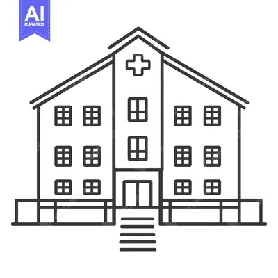 Aset desain premium: A simple black and white illustration of a hospital building