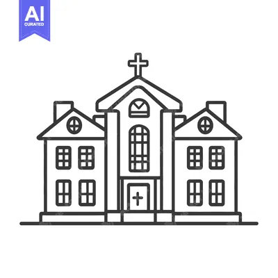 Detailed black and white illustration of a religious building