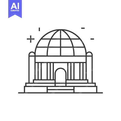 Aset desain premium: Architectural line drawing depicting a building with a dome structure