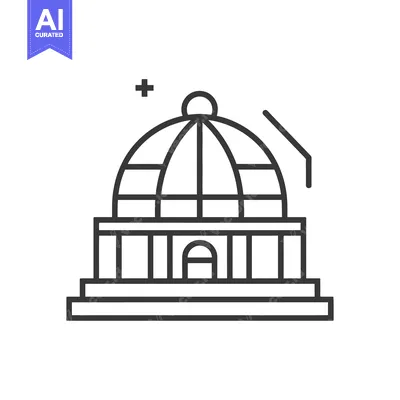 Aset desain premium: A simplified architectural illustration of a building with a dome stru