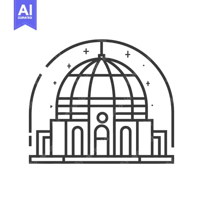 Aset desain premium: An illustrated outline drawing depicting a dome like building structur