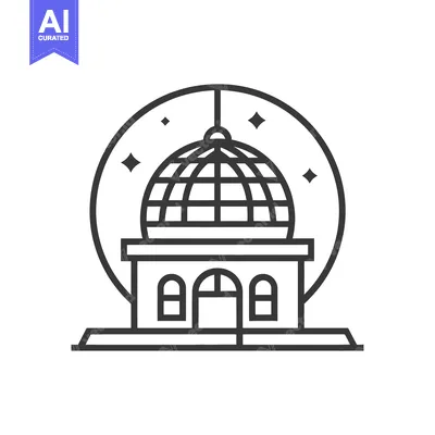 Aset premium populer: A black and white vector illustration of a domed building