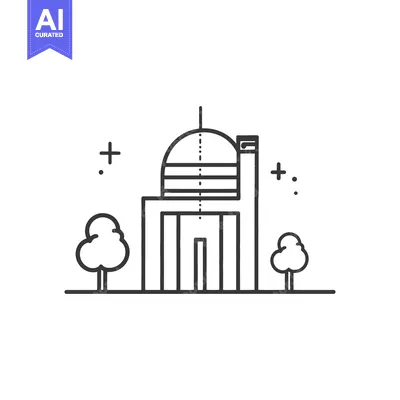 Popular premium asset: Simplified outline of a dome building with two trees nearby