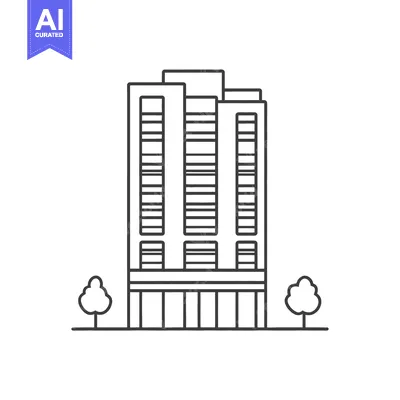 Aset desain premium: Simple black outline illustration of a tall residential apartment buil