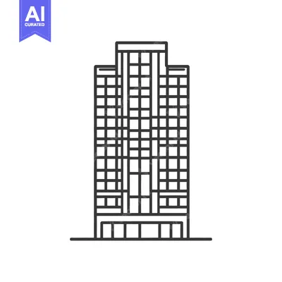 Premium design asset: A tall modern highrise building depicted in line art