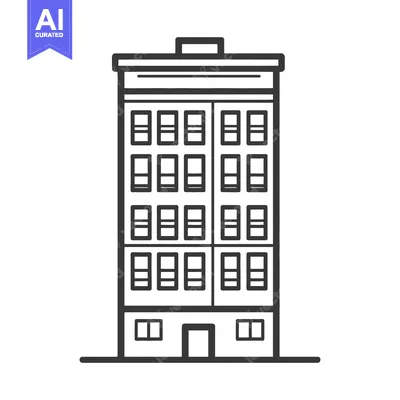 Aset desain premium: A Tall Urban Building Portrayed With Outlines And Basic Geometric Shap