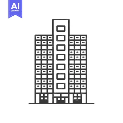 Aset desain premium: An illustration depicts a modern building with many stories