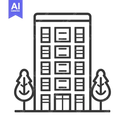 Aset desain premium: A modern building with multiple windows and trees on the sides