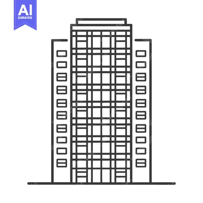 Premium design asset: A simple black and white illustration of a tall office building
