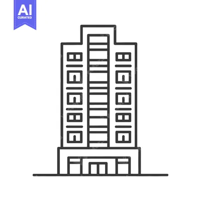 Aset desain premium: A stylized linear drawing showing an apartment building or skyscraper