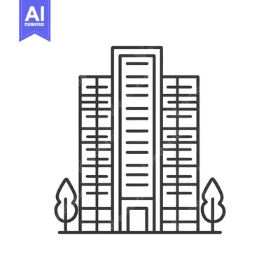 Aset desain premium: Black and white illustration of a tall modern city building