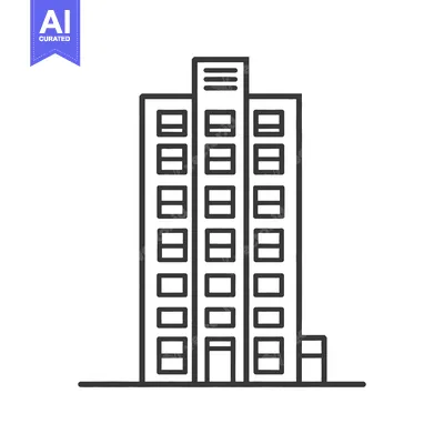 Aset desain premium: A minimalist drawing depicts a tall building structure