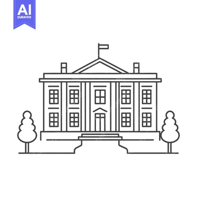 Aset desain premium: An outlined illustration showing a grand government building facade