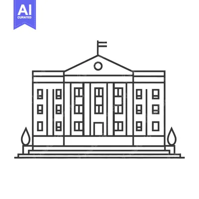 Line drawing of a building with columns and multiple windows