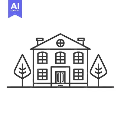 Aset premium populer: Simple black and white illustration of a residential house and trees
