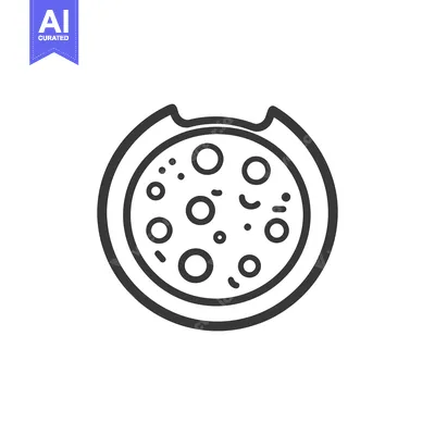 Aset premium populer: Simple black and white illustration depicting a pizza with a bite take