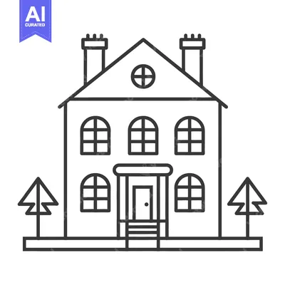 Aset premium populer: A Simple Black And White House With Trees On The Lawn