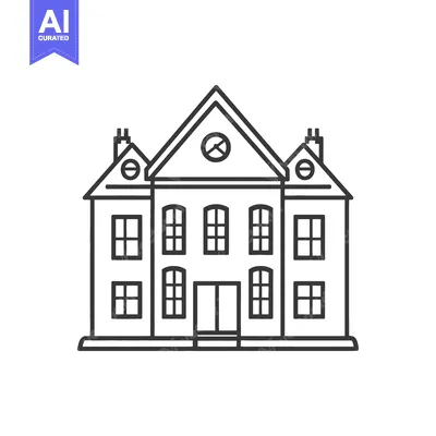 Aset premium populer: A symmetrical black outline illustration of a large stately building