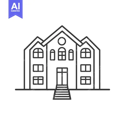 Popular premium asset: A simple outlined illustration of a building with steps and windows