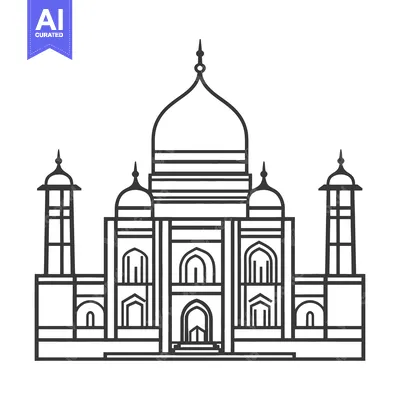 Aset desain premium: Linear illustration depicting a famous historical building with a larg