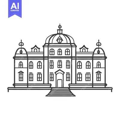 A symmetrical linear drawing of a large stately building