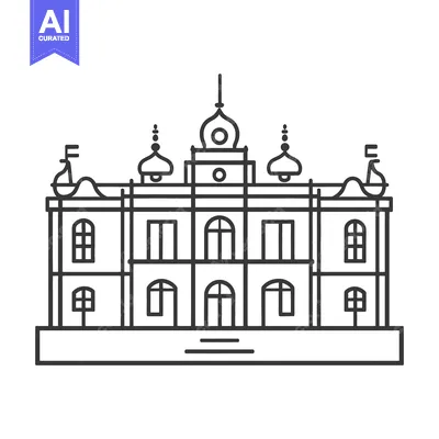 Aset desain premium: A detailed architectural drawing depicting a historic building facade