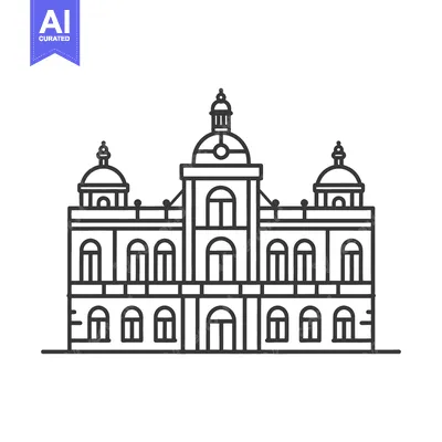 Aset premium populer: A detailed symmetrical line drawing of a large building