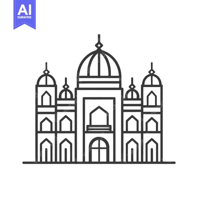 A simple line drawing showing a grand structure of architecture