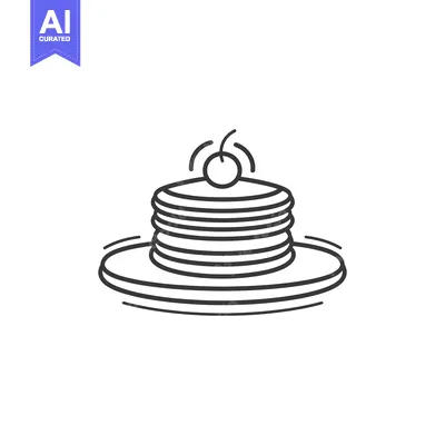 Aset desain premium: A simple line drawing of a stack of pancakes with a cherry