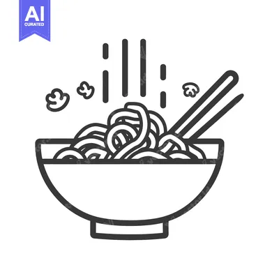 Premium design asset: Simple illustration depicting a bowl of noodles with chopsticks