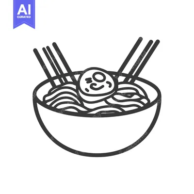 Aset premium populer: Monochrome illustration depicting a bowl of noodles and chopsticks