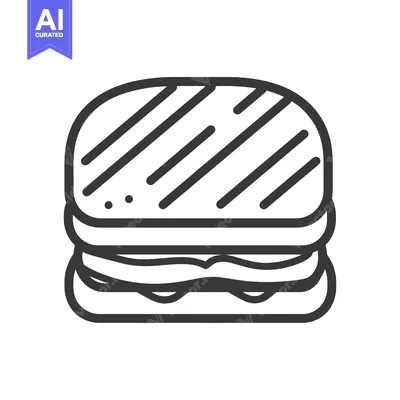 Aset premium populer: A simple black and white line drawing of a sandwich