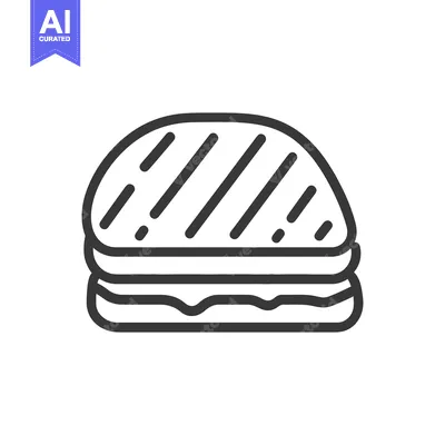 Aset premium populer: Simple black and white icon depicting a sandwich or burger
