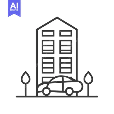 Aset desain premium: A stylized depiction of a building and an automobile together