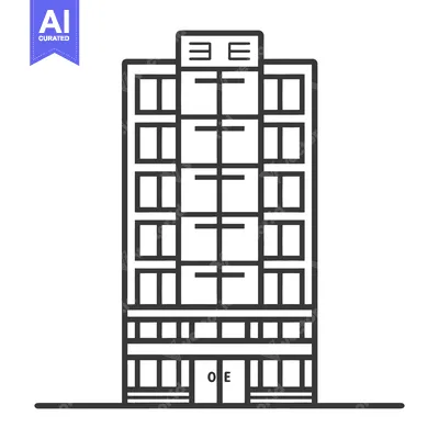 Popular premium asset: Simple black and white drawing of a tall apartment building