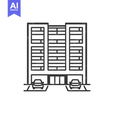 Aset desain premium: A simple linear illustration showing a tall multi story building