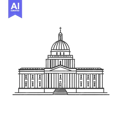 Aset premium populer: A line drawing depicting the facade of a governmental structure