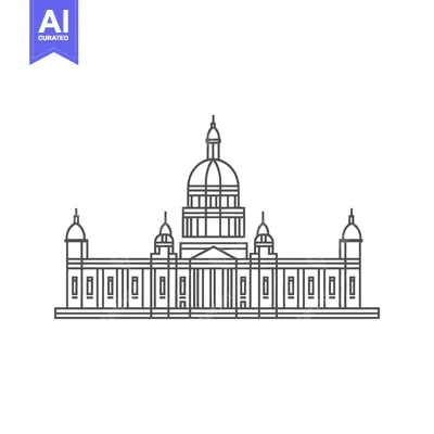 Aset premium populer: Outline drawing depicting a large building with a prominent dome and f