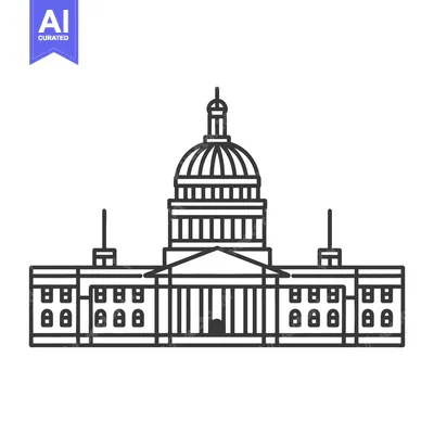 Aset desain premium: A detailed black and white line drawing of a government building