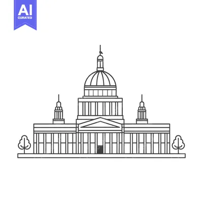 Simple black line drawing of a large government building