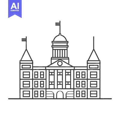 Popular premium asset: A detailed outline illustration showing a government or public buildin