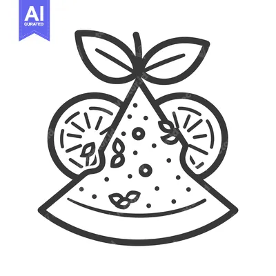 Aset premium populer: Simple artistic illustration of a slice of pizza and ingredients