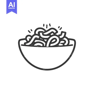 A bowl filled with noodles represented in a minimalist style