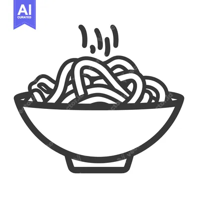 Aset premium populer: A simple line illustration of noodles in a bowl with steam
