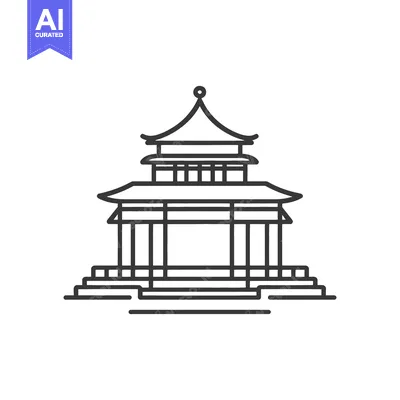 Aset premium populer: Simplified illustration of an asian temple building with multiple roof